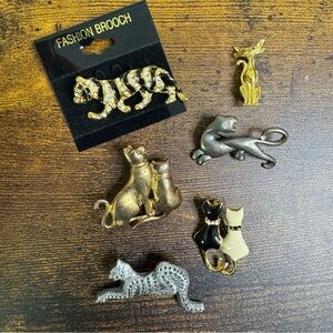 Cat Themed Brooch Bundle in Gold Silver Tone Vintage